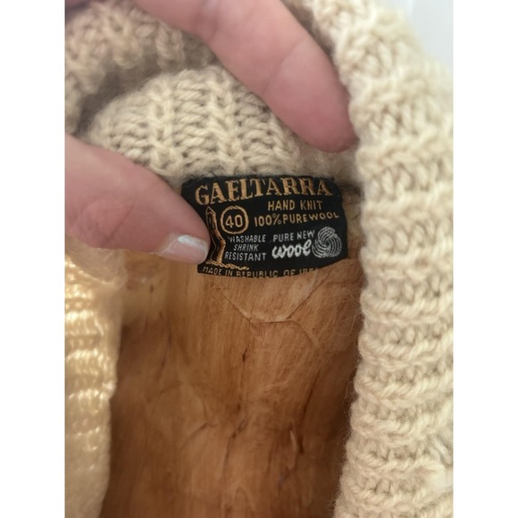 Vintage Irish New Wool Chunky Knit Beige Sweater Sz 40 Imperfect - Picture 5 of 9